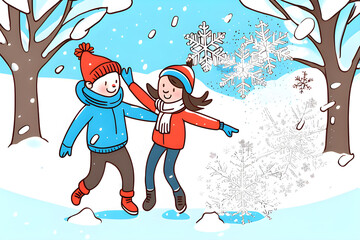 A boy and a girl who are snowfighting.
Generative AI