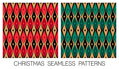 Set of rhombus and star seamless pattern design for christmas and new year background. © NTRdesign