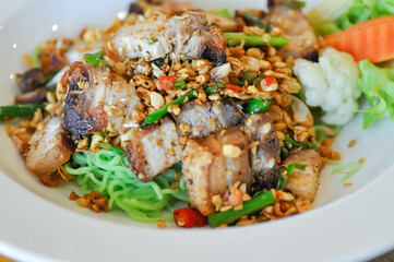 noodles, Chinese egg noodles or Chinese noodle or pork noodles or noodles without soup