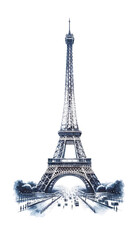 Fototapeta na wymiar Parisian Watercolor Dream: The Eiffel Tower Isolated