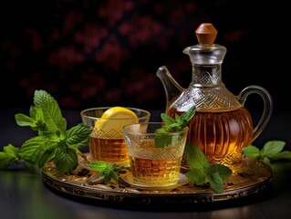 Moroccan Mint Tea in Teapot and Glass