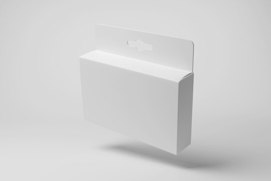 White Product Box Floating In Mid Air On White Background In Monochrome And Minimalism. Illustration As Design Element