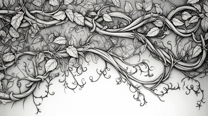 Intricate details of a winding vine in line art, showcasing nature's beauty.