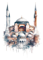 Naklejka premium Watercolor Majesty: Hagia Sophia Isolated Artwork