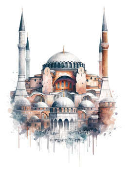 Watercolor Majesty: Hagia Sophia Isolated Artwork