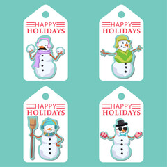 Christmas collection of labels, price tags with snowmen. Happy Holidays. vector