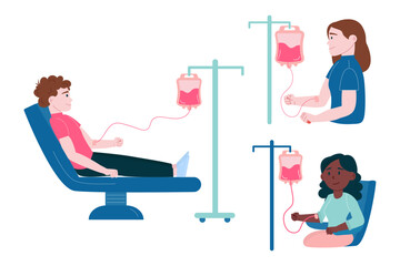 Blood donor. International people donate blood