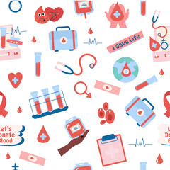 Blood donor seamless pattern on a white background