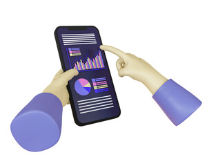 3d hand showing economy graphic in phone