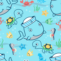 Seamless pattern vector of marine animals cartoon