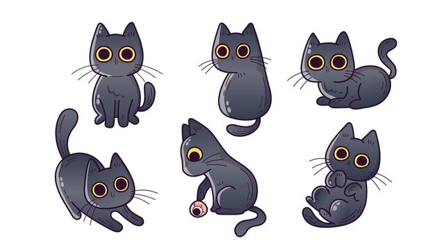 Cute Black Cats Animated Looped Character