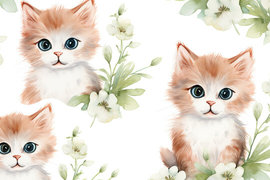 watercolor cats, Seamless pattern
