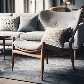 A close-up of a beautiful piece of Scandinavian furniture, such as a Hans Wegner chair or a Carl Malmsten sofa