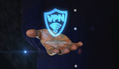 VPN virtual private network symbol over hand