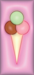 ice cream with three flavors chocolate, strawberry, watermelon. Ice cream wallpaper. 3d wallpaper