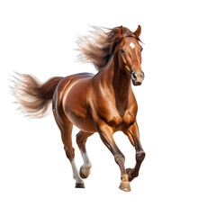 front view of a horse animal running towards the camera on a white transparent background 