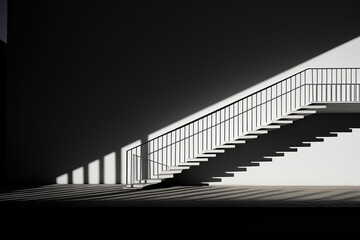 architecture by ai, stair with light and shadow, empty room, urban minimalism, photorealistic // ai-generated