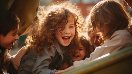 Happy children playing outdoors