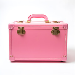toy pink suitcase isolated on white background.