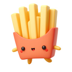 3d cute chips fries cartoon style. Realistic 3d high quality isolated render
