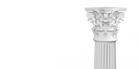 3D rendered corinth column on white background with copy space. Thanks to the Clipping Path feature, you can easily change the background of the object in any way you want.