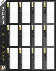 2024 calendar 12 month set day start from monday including yearly modern day planner artistic wall mate decoration for home office with nice gray gradient backdrop