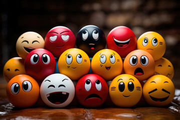 Colorful balls with different smiles emoticons