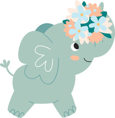 Elephant Baby With Flowers