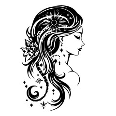 Floral Celestial Girl - Vector Illustration