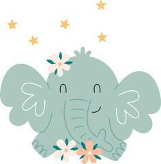 Elephant Baby With Flowers