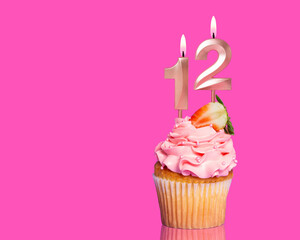 Birthday Cupcake With Candle Number 12
