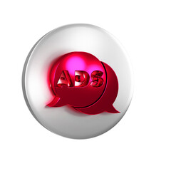 Red Advertising icon isolated on transparent background. Concept of marketing and promotion process. Responsive ads. Social media advertising. Silver circle button.