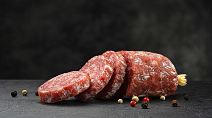 Traditional Italian salami sausage on black background