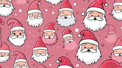  a lot of santa clauss on a pink background with white beards and red santa clauss on a pink background with white beards and red santa clauss.