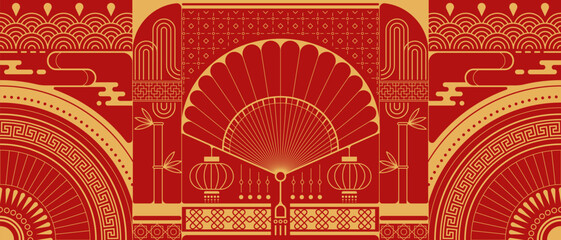 Red golden asian luxury ornament background.