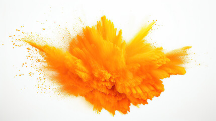 Bright orange holi paint color powder festival explosion burst isolated white background. industrial print concept background.