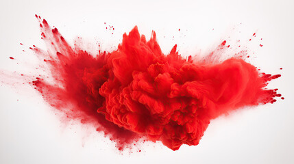 Bright red holi paint color powder festival explosion burst isolated white background. industrial print concept background. - obrazy, fototapety, plakaty