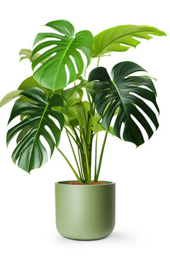 Mons tera Palm Tree in pot. Houseplant isolated on white background with clipping path.