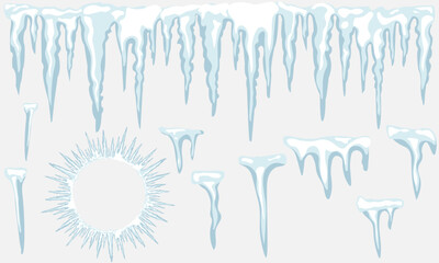 Icicles set on a white background 