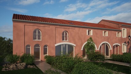 Modellazione 3D e rendering di edificio residenziale del tipo villa veneta