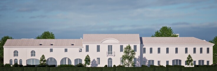 Modellazione 3D e rendering di edificio residenziale del tipo villa veneta - obrazy, fototapety, plakaty