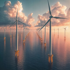 photo of offshore wind turbine in the ocean, generative AI