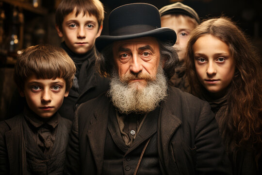 Daily life and portraits of Jews in the 19th and 20th century. Ai generativ.