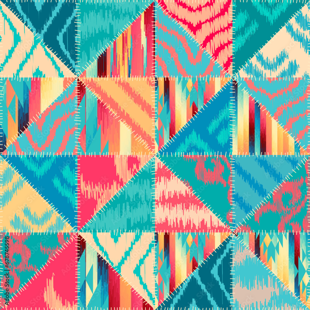 Fototapete quilting design patchwork pattern with natural khaki colors. vector pattern.
