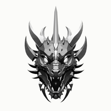 Low poly triangular dragon grey head  on white background, vector illustration isolated. Polygonal style trendy modern logo design. Suitable for printing on a t-shirt.