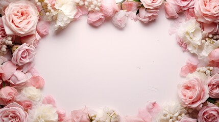  a bunch of pink and white flowers arranged in a circle on a white background with a place for a text or a name on the top of the picture ornament.