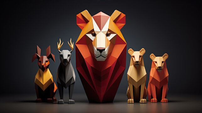 Folding paper into the shape of wild animals, trees, and flowers.