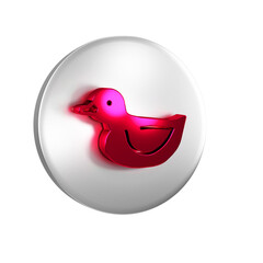 Red Rubber duck icon isolated on transparent background. Silver circle button.