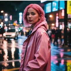 photo portrait of a woman with pink hair in a p - obrazy, fototapety, plakaty