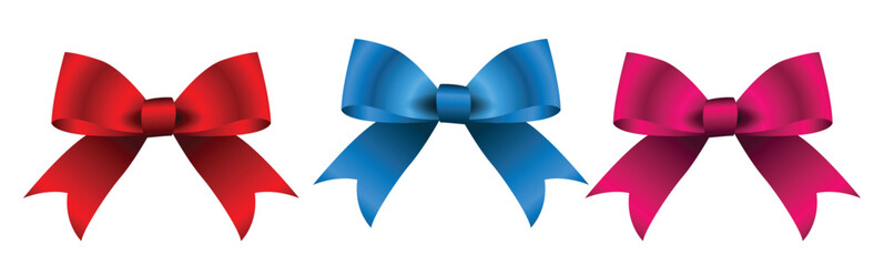 Isolated Blue Ribbon Bow Realistic shiny satin with drop shadow, horizontal ribbon for invitations, greeting cards, or gift boxes isolated on a White background